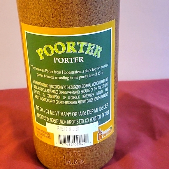 Poorter VTG Beer Bottle & Cap Hoogstraten 1 Pt 9.4 FI Oz Belgium Glazed 11 1/2" - Picture 4 of 8